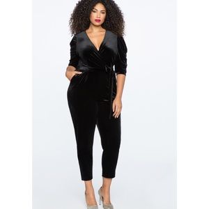 Eloquii Black Velvet Jumpsuit with Pockets